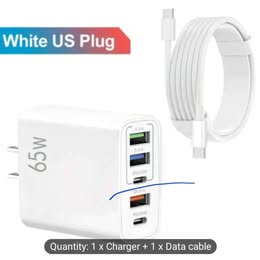 65 Watt Fast Charging 5-Port USB Block with cable