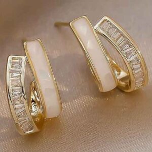 Gold Cubic Zirconia earrings with Cat's Eye Stone